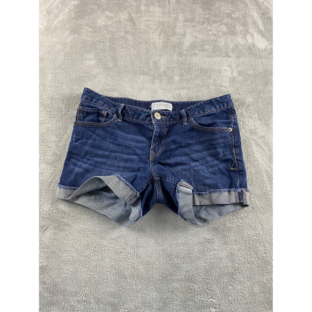 Express Jeans Womens Size 4 Dark Wash Cuffed Denim Shorts Stretch Blue 5-Pocket